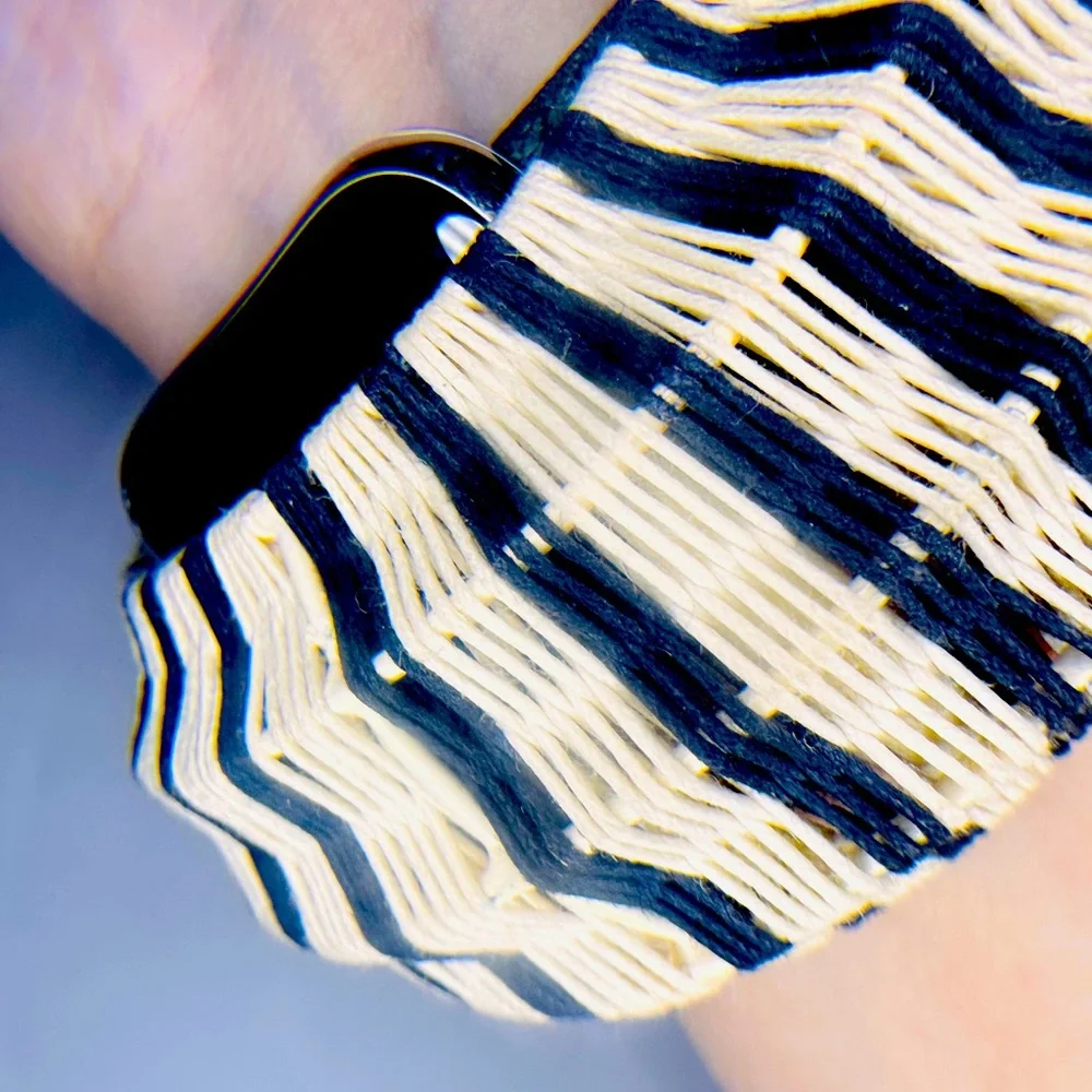 Anthropologie Rosamund Woven Bangle - Cream and Black Stripe
